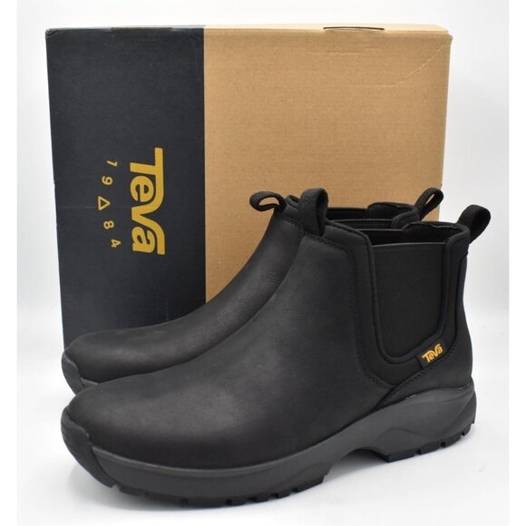 Teva Mens Size 10 Tusayan Black leather Pull On Water Resistant Chelsea Boots - Picture 1 of 12